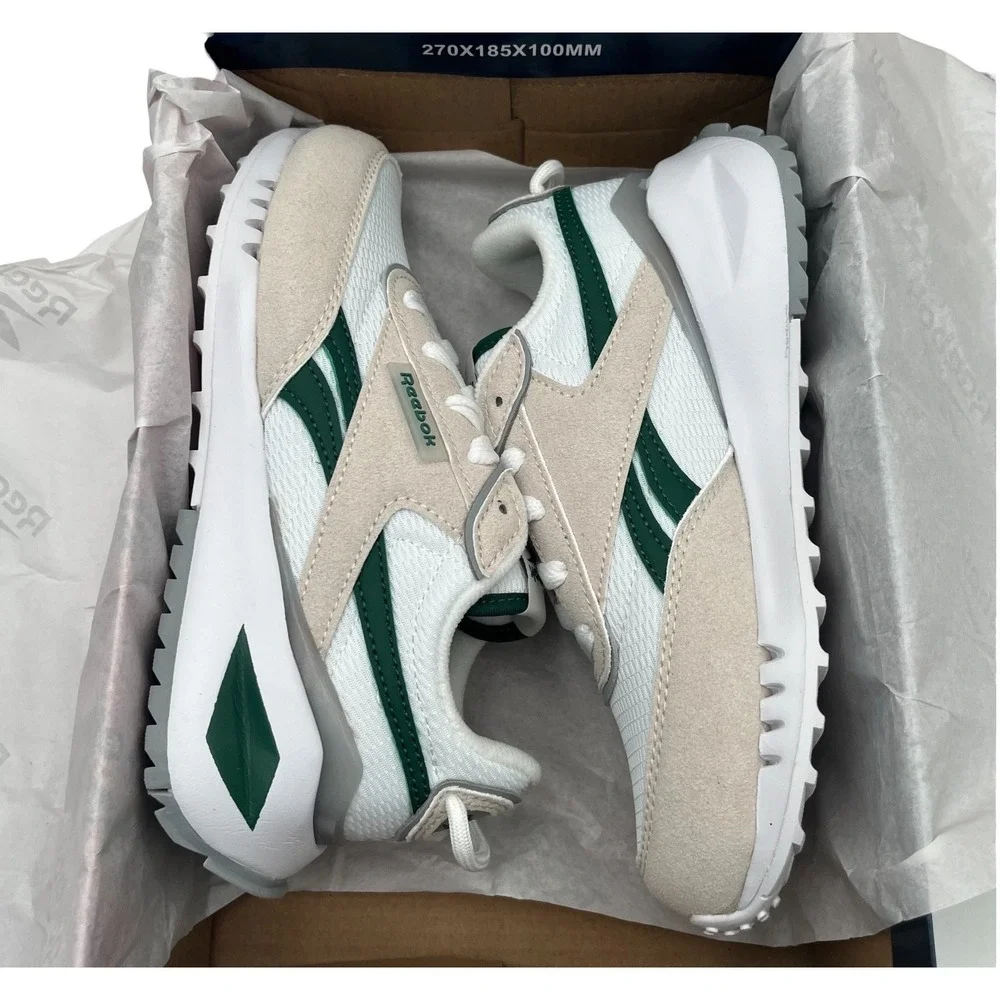Reebok Youth Big Boys‎ Girls Sneakers Size 2 White Green Beige Classic Lace-Up